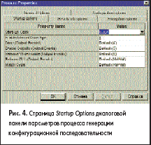 Страница Startup Options диалоговой панели параметров процесса генерации конфигурационной последовательности