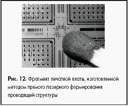 Фрагмент печатной платы, изготовленной методом прямого лазерного формирования проводящей структуры