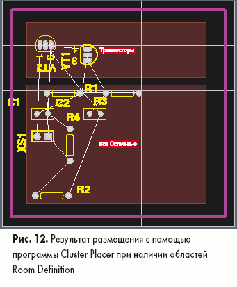 Результат размещения с помощью программы Cluster Placer при наличии областей Room Definition