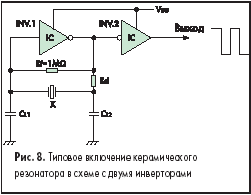 Типовое включение керамического резонатора в схеме с двумя инверторами