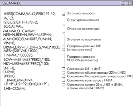Фрагмент файла библиотеки S20ANA для макроса #RES